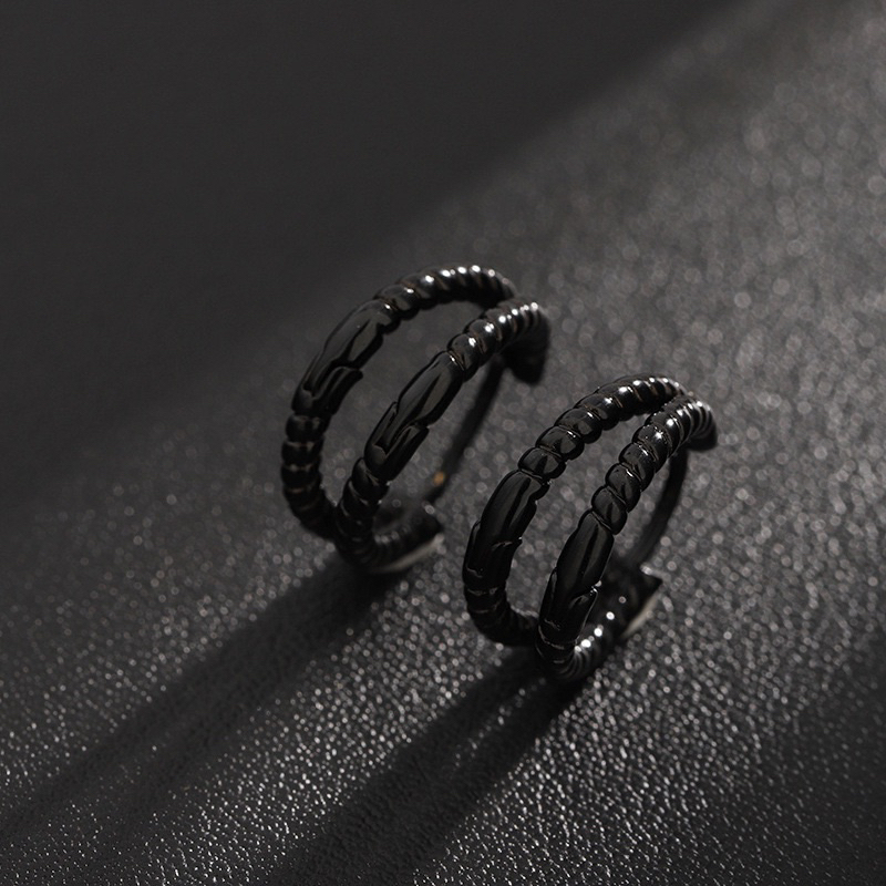 Black Textured Double Hoop Earrings