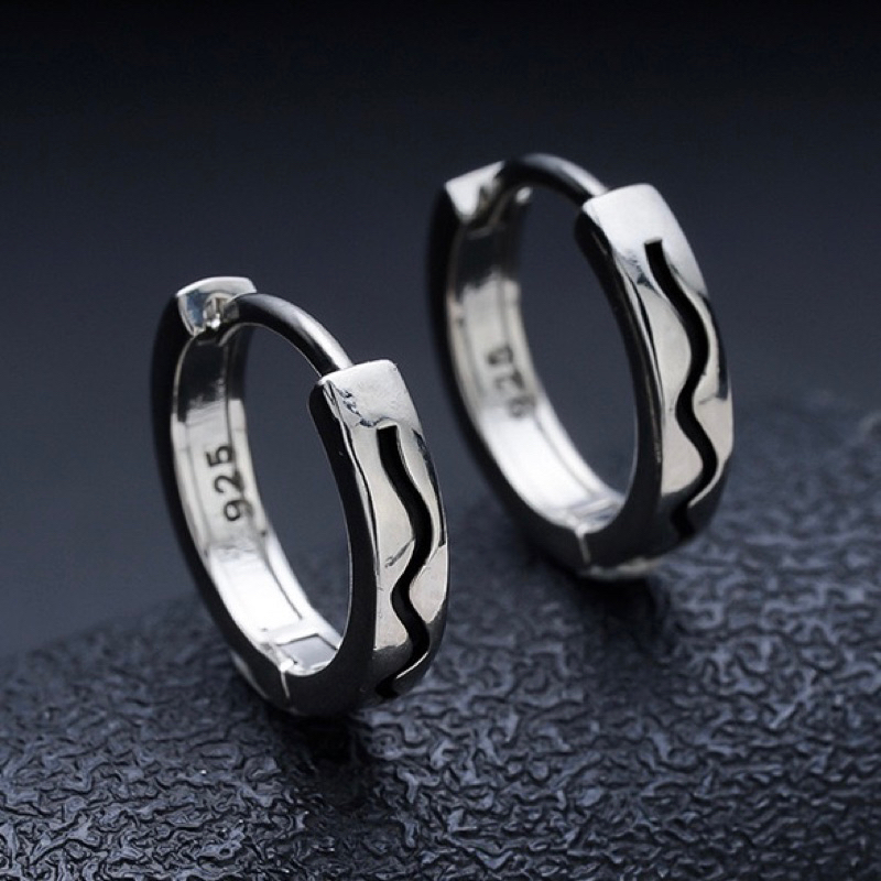 925 Silver Hoop with Wavy Line Design Earrings