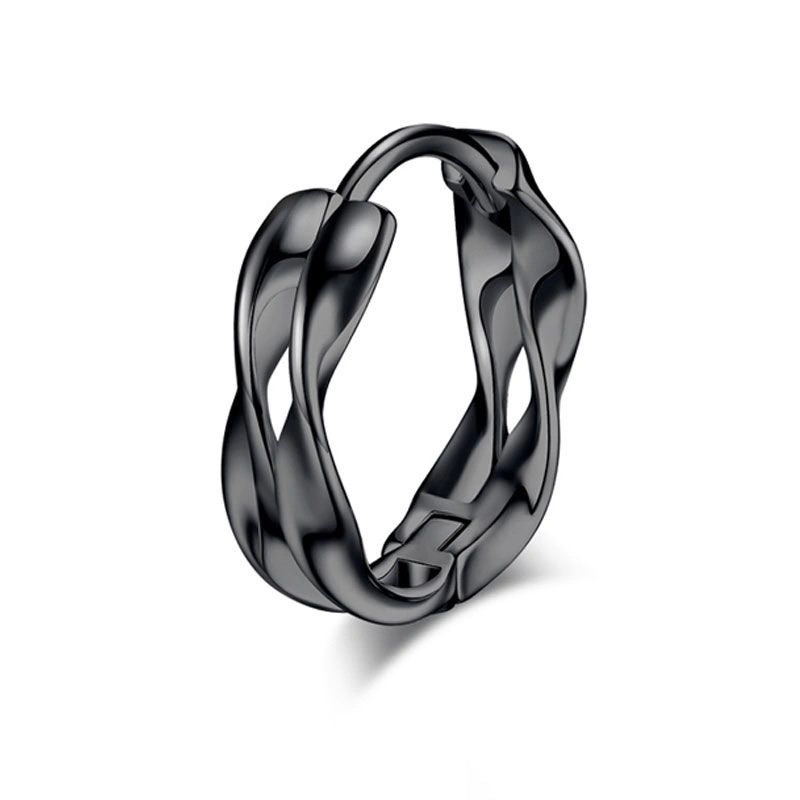 Black Wave Hoop Earrings Stainless Steel
