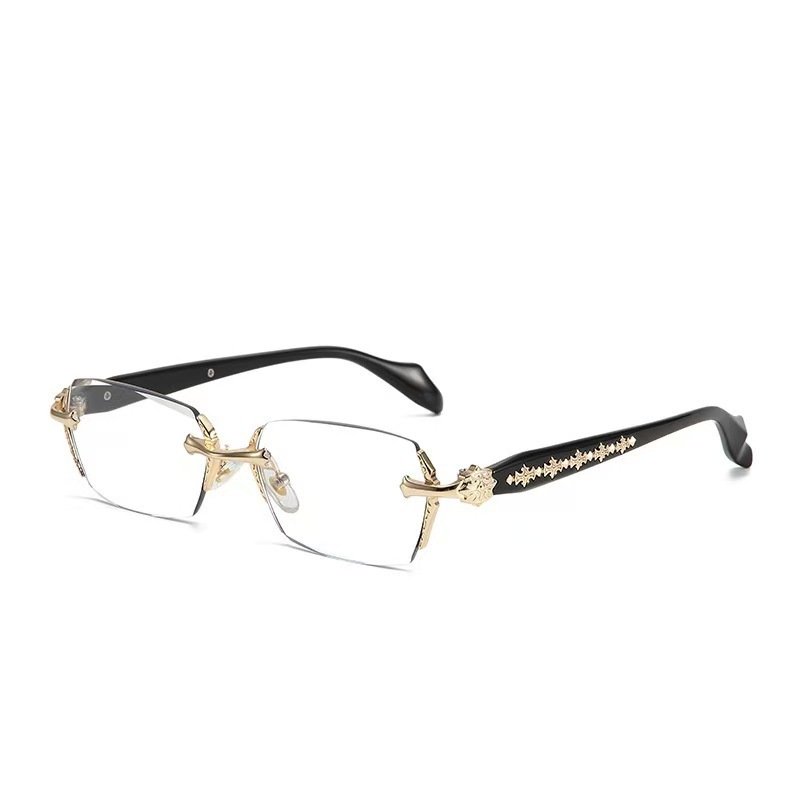 Chrome Hearts Semi-Rimless Gold Black Temple Glasses
