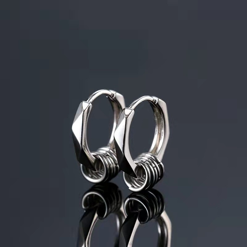 Geometric Faceted Design with Metal Coil Accents Hoop Earrings