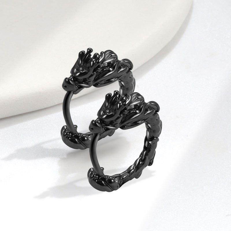 Dragon Carved Black Hoop Earrings