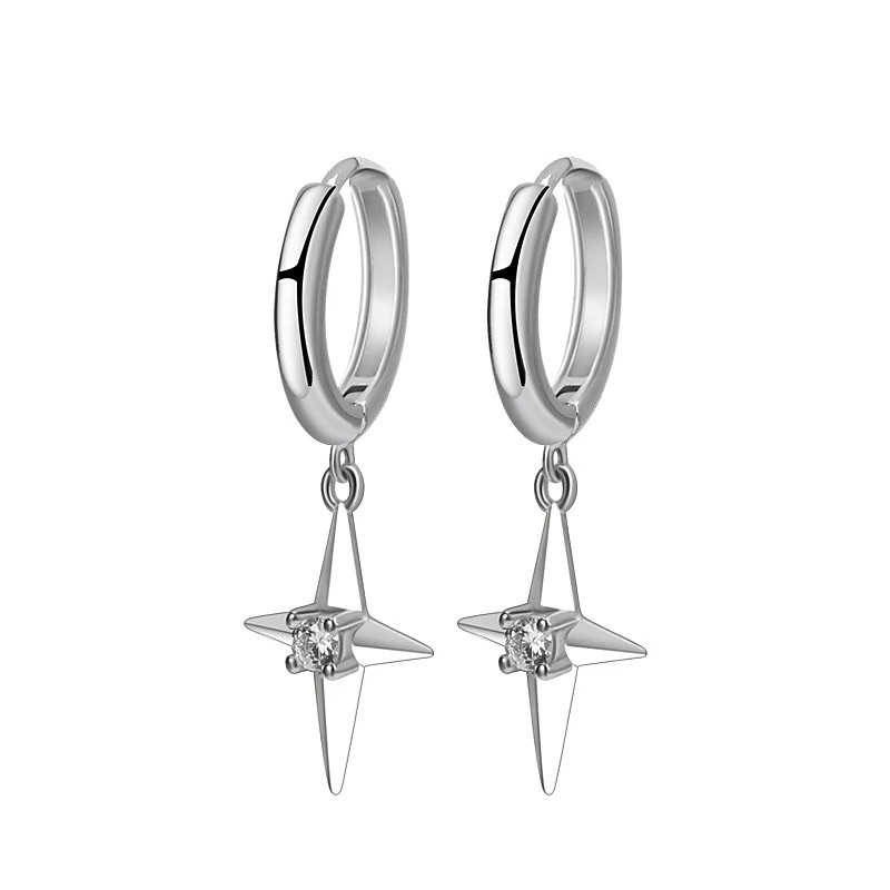 Silver Hoop Earrings with Star Pendant Zircon