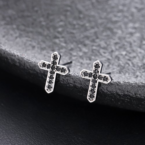 Black Crystal Cross Stud Earrings